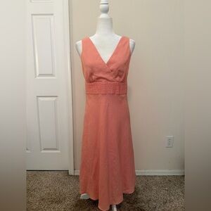 J. McLaughlin Peach Linen Sleeveless Dress Sz 8 Tea Length Spring Wedding Church